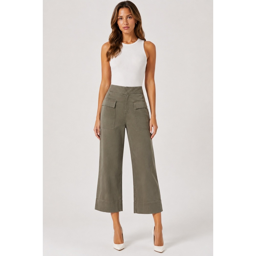 ATM Women Olive Green Wide Leg Utility Crop Pants Size 4 Capri Minimal